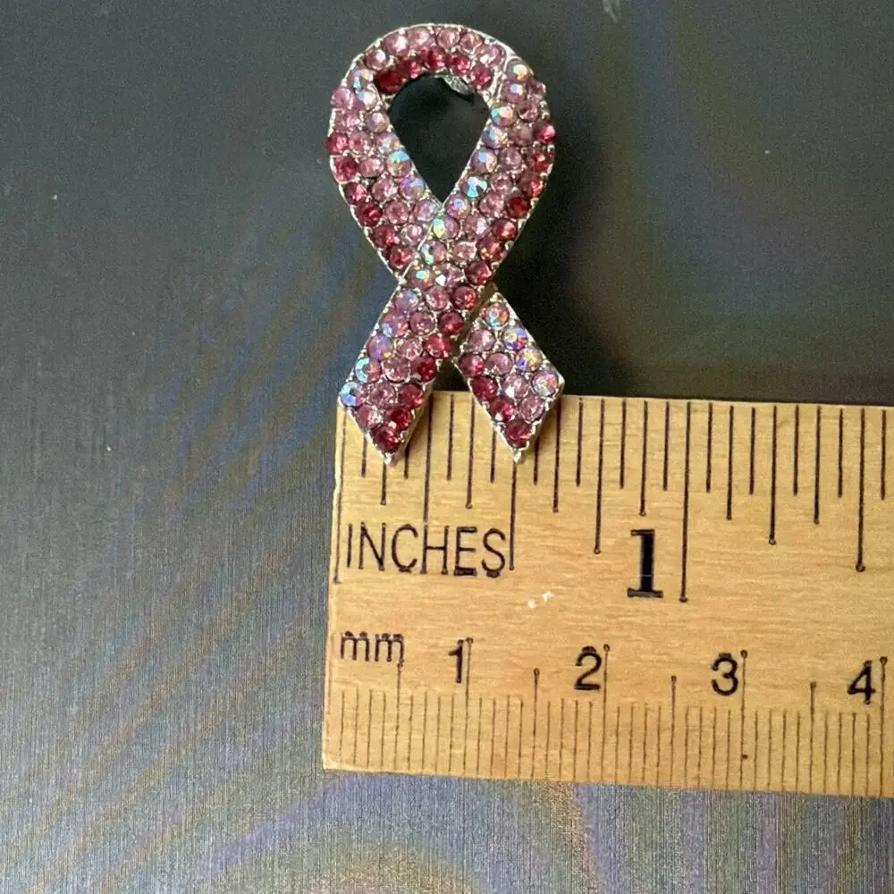 Pink Rhinestones Breast Cancer Awareness Support Pin Brooch Pendant Jewelry